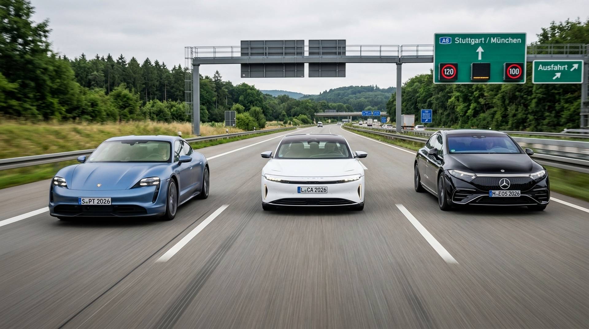 Autobahn-Marathon: EQS, Lucid Air und Taycan im 130-km/h-Reichweitentest – Wer ist der wahre König?