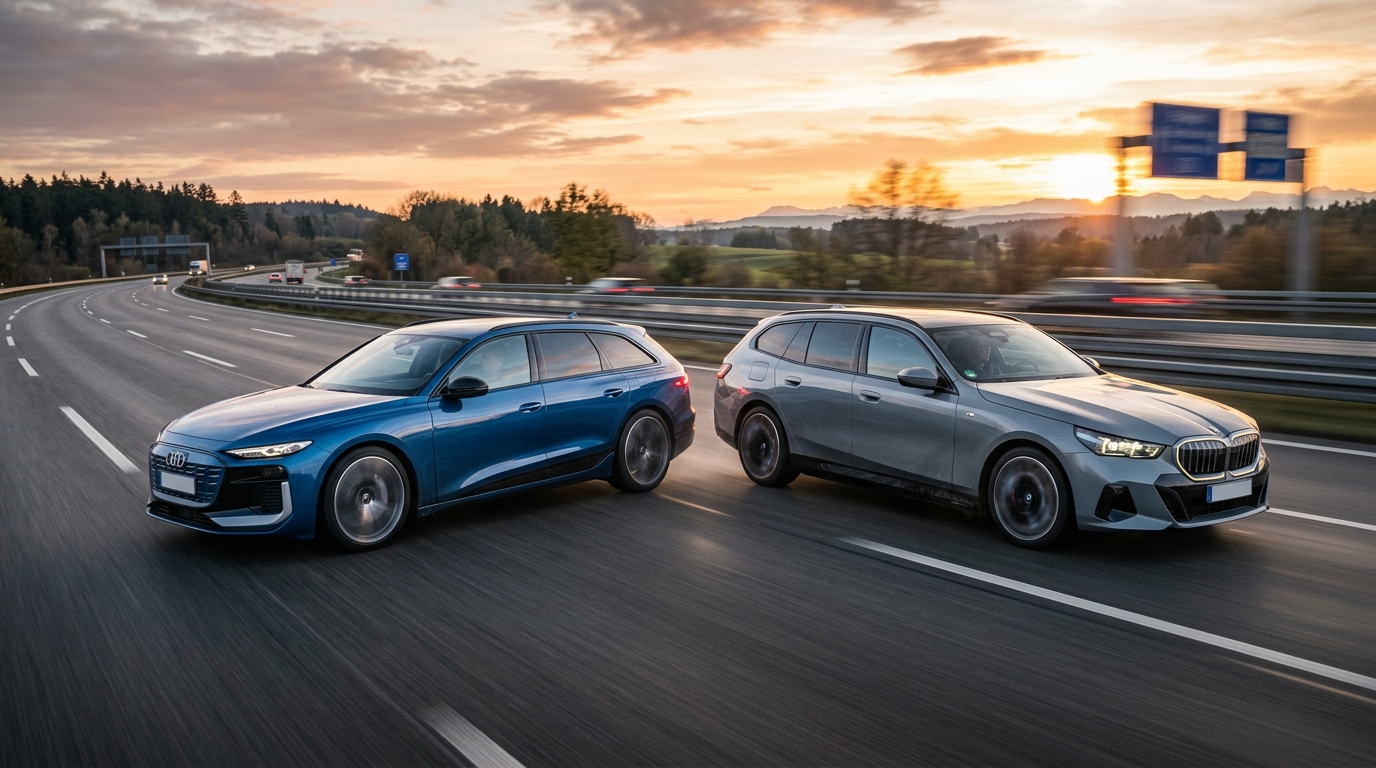 Premium-Kombi-Duell: Audi A6 Avant e-tron (800V) gegen BMW i5 Touring (400V) im ultimativen Autobahn-Vergleichstest