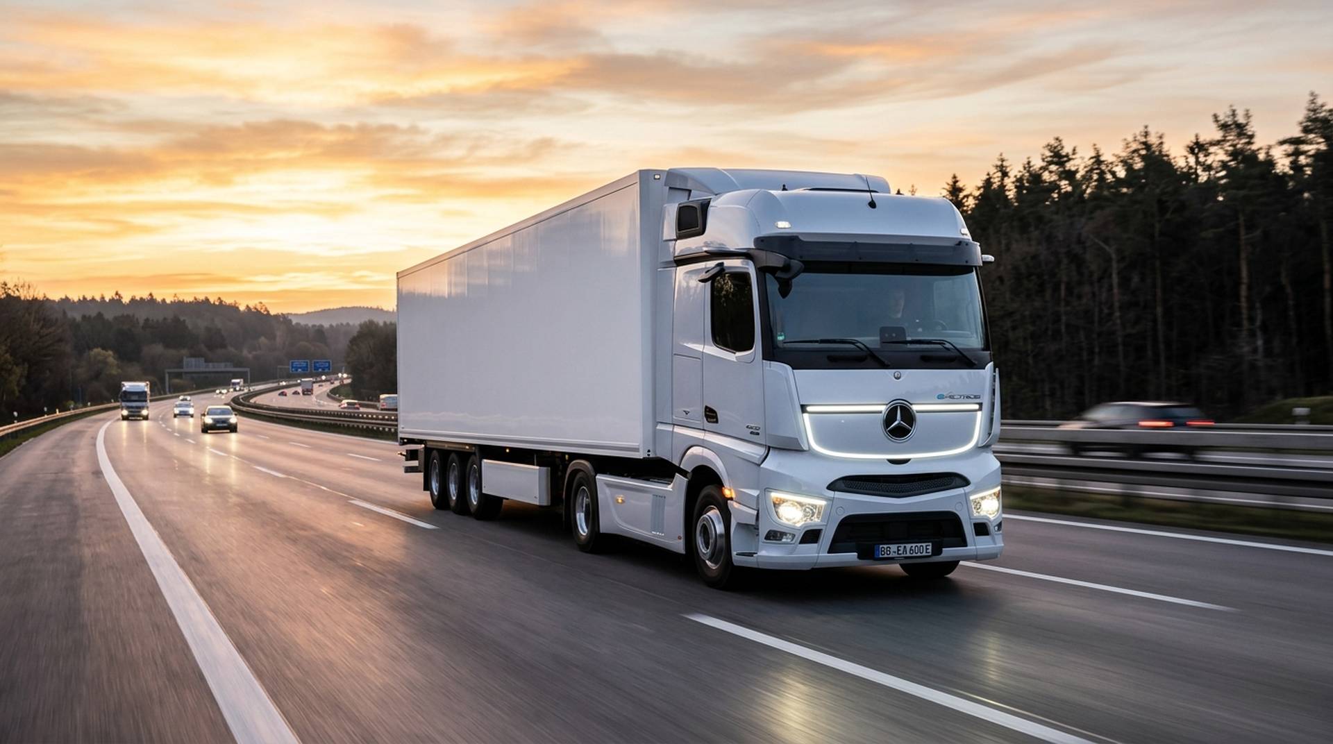Daimler Truck eActros 600 vollelektrischer Fernverkehrs-Lkw auf der Autobahn