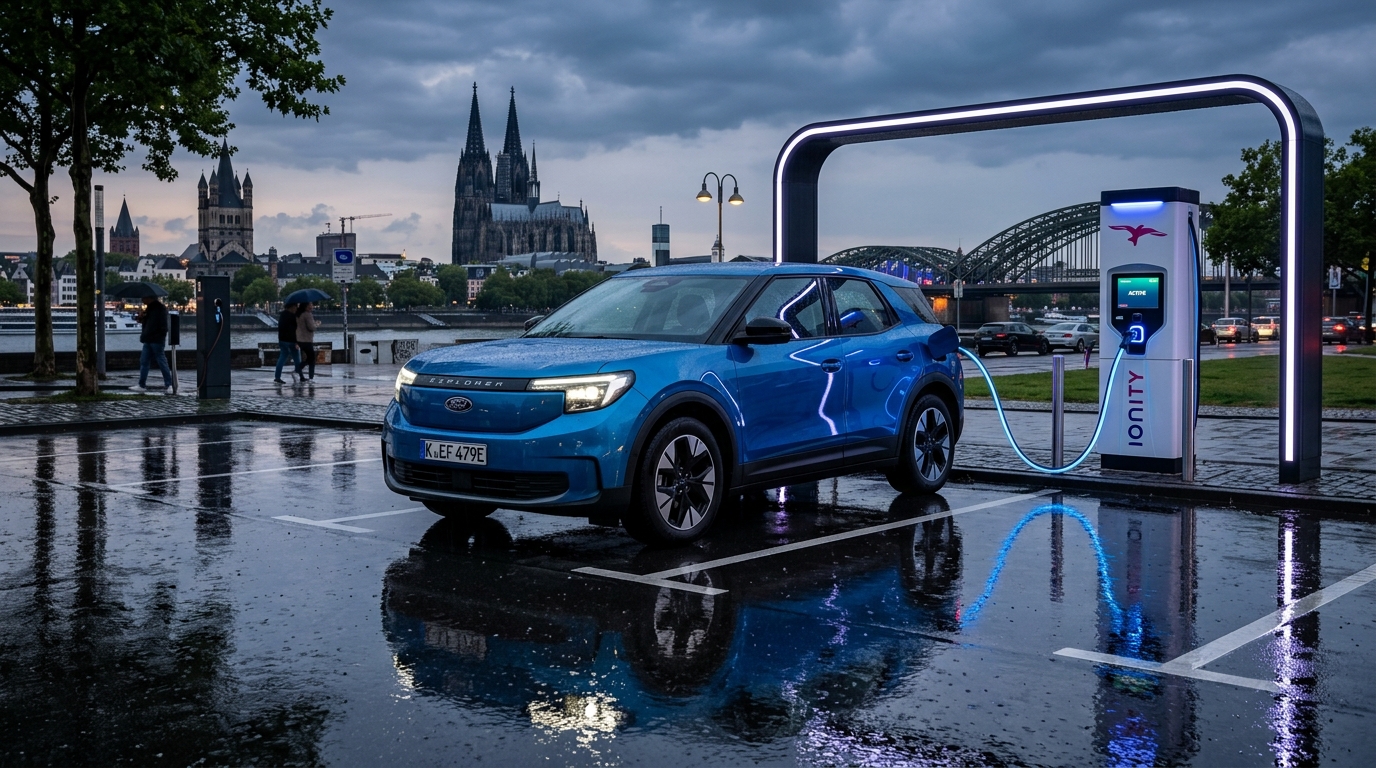 Elektrischer Ford Explorer an Ionity Schnellladesäule in Köln