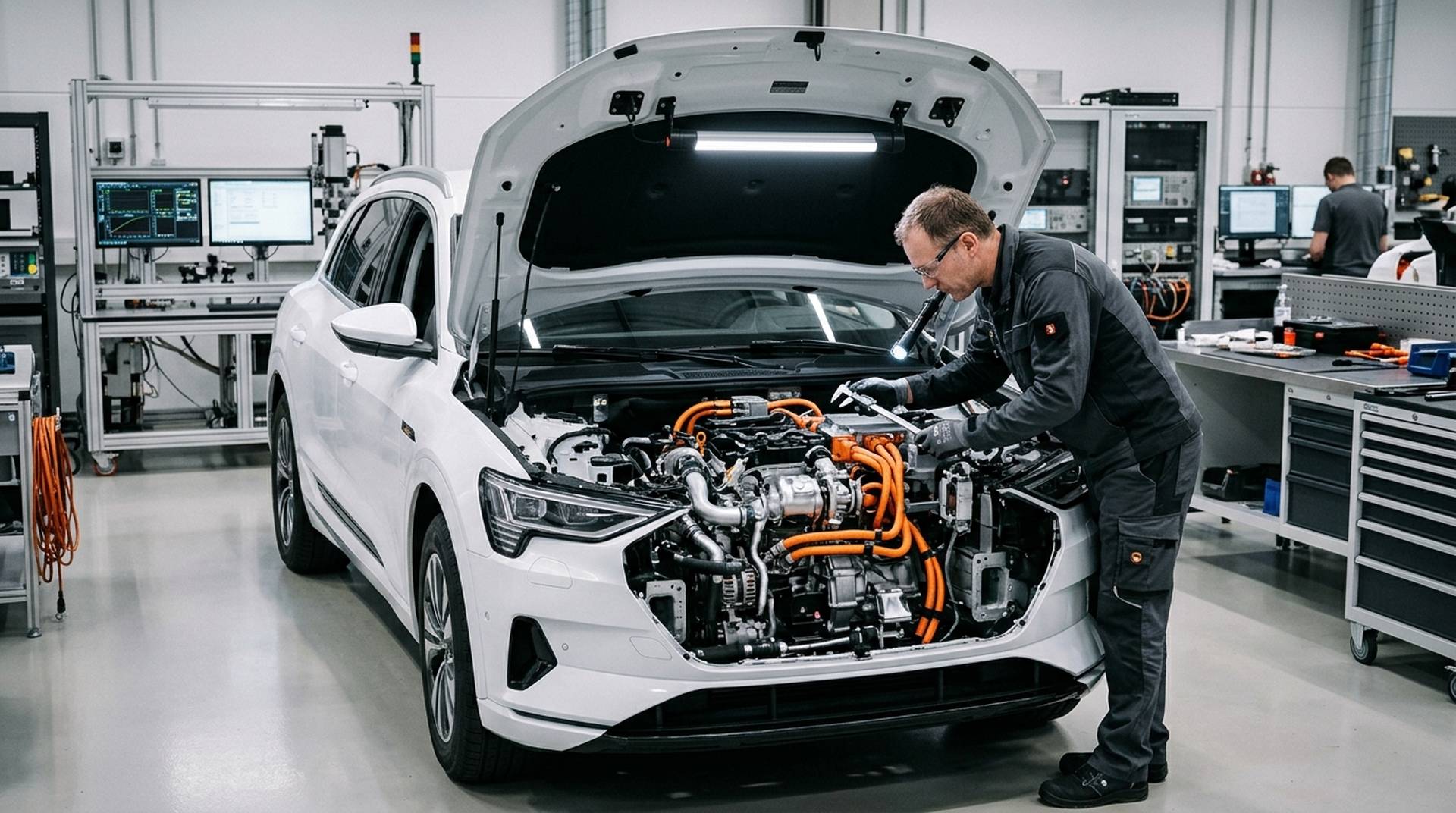 Prüfung des kompakten Zweizylinder-Generatormotors im Tesla Model Y HyperHybrid Prototyp