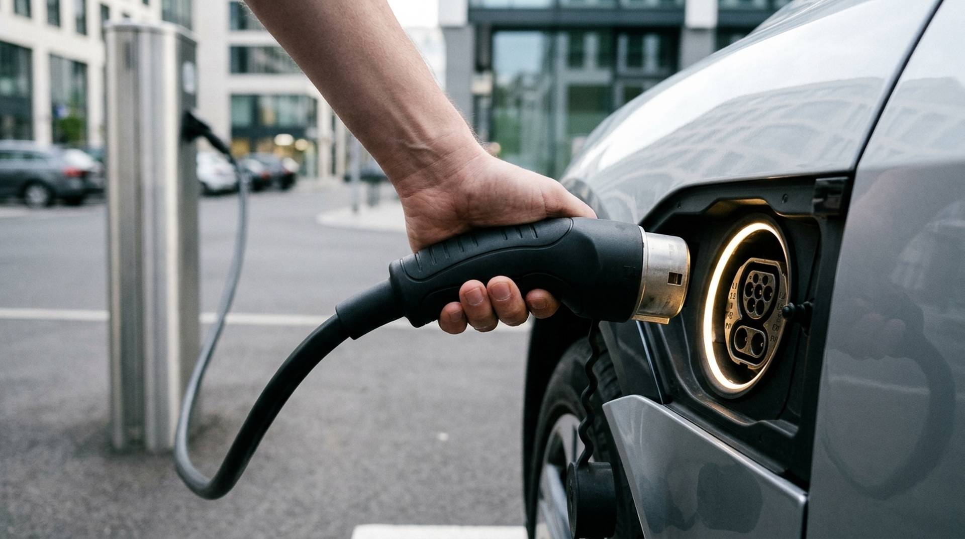Mennekes Typ-2-Ladestecker mit 7-Pin-Architektur an einer öffentlichen E-Auto-Ladesäule