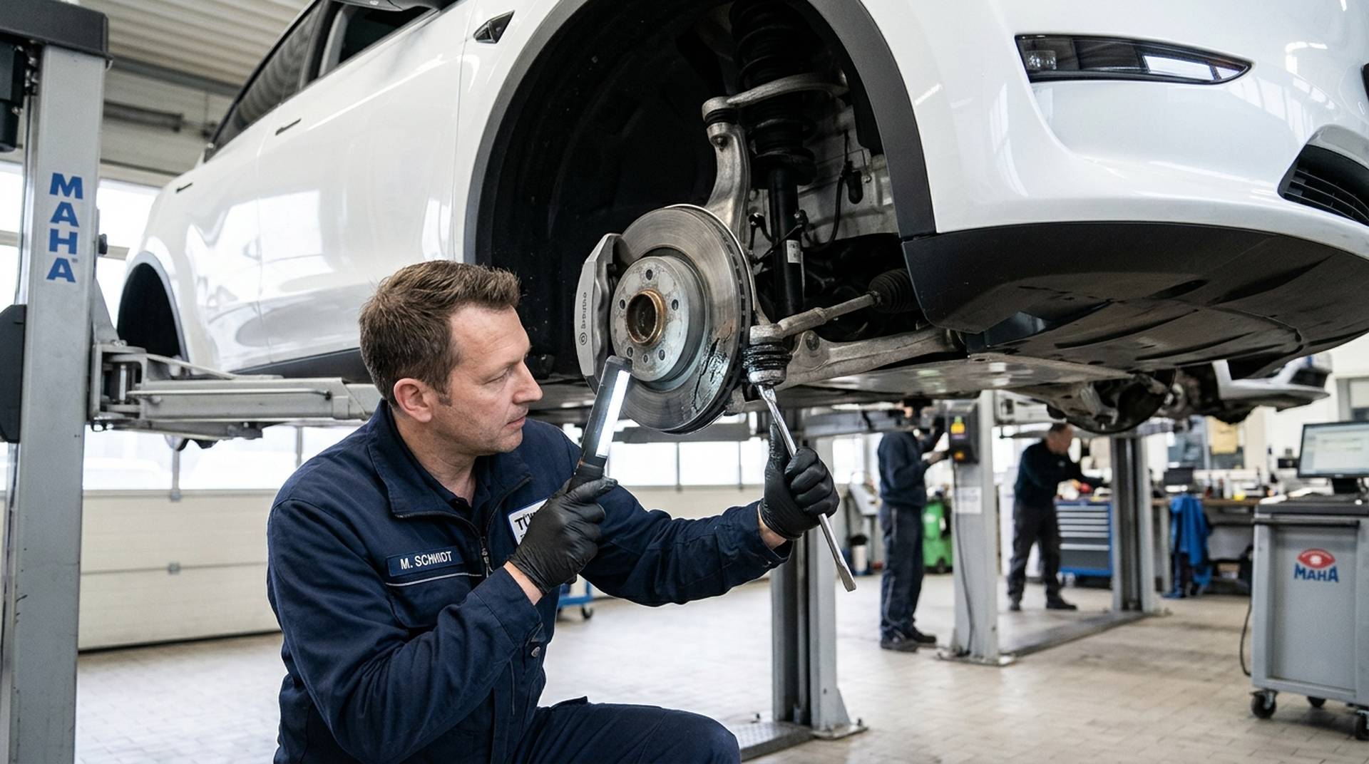 Prüfung der Querlenker und Kugelköpfe der Vorderachse bei der TÜV-Hauptuntersuchung